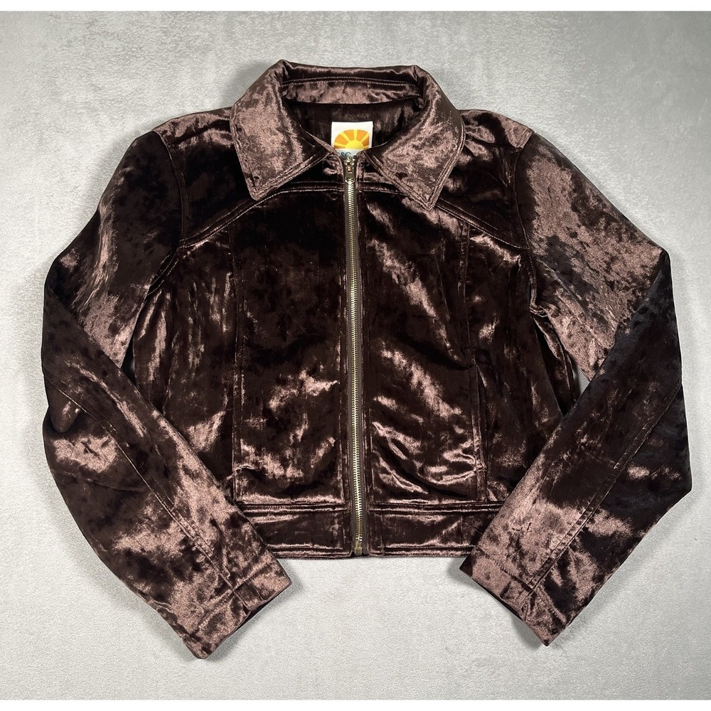 C&C California Vintage Style Velvet Jacket Women M Full Zip‎ Crop Lined *EUC
